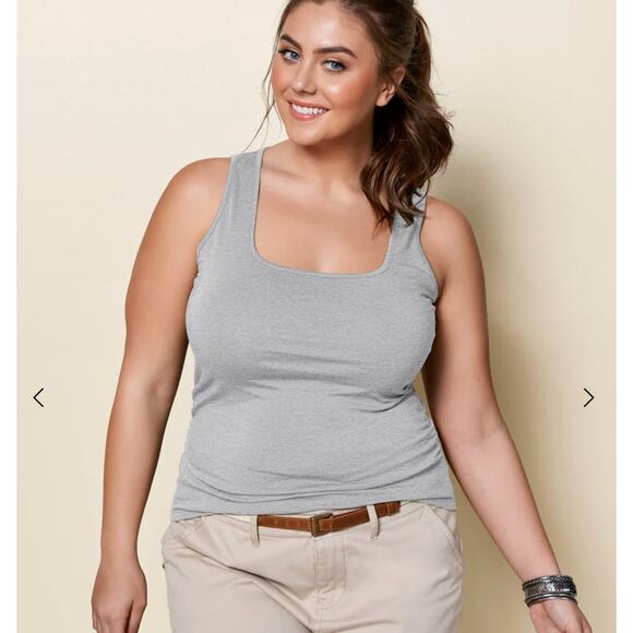 VENUS Tops - New with tags, VENUS Gray Square Neck Ruched Side Tank Top, Size 2X